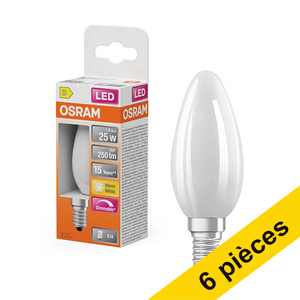 Offre : 6x Osram ampoule LED E14 | Bougie B35 | Mat | Dimmable | 2700K | 1,8W (25W) LOS01850 - 1
