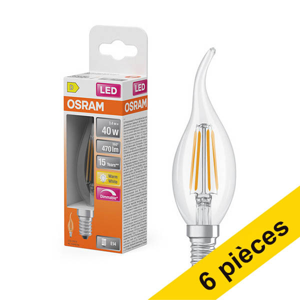 Offre : 6x Osram ampoule LED E14 | Bougie décorative BA35 | Filament | Transparent | Dimmable | 2700K | 3,4W (40W) LOS01846 - 1