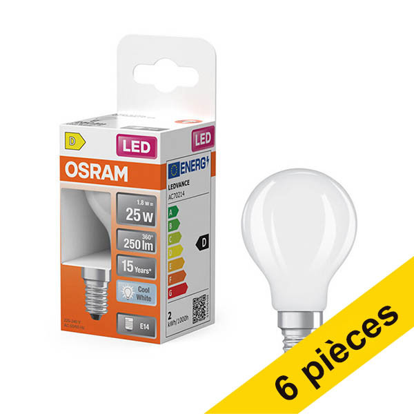 Offre : 6x Osram ampoule LED E14 | Sphérique P45 | Mat | 4000K | 1,8W (25W) LOS02175 - 1