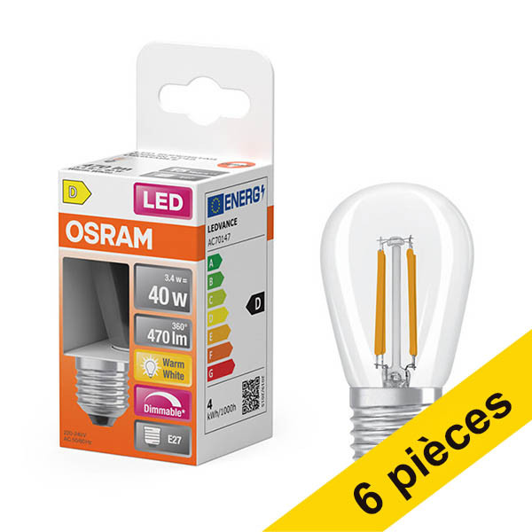 Offre : 6x Osram ampoule LED E27 | Edison ST45 | Filament | Transparent | 2700K | Dimmable | 3,4W (35W) LOS01884 - 1