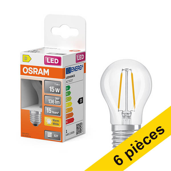 Offre : 6x Osram ampoule LED E27 | Sphérique P45 | Filament | Transparent | 2700K | 1W (15W) LOS01886 - 1