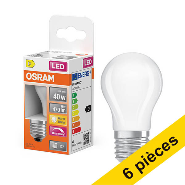 Offre : 6x Osram ampoule LED E27 | Sphérique P45 | Mat | 2700K | Dimmable | 3,4W (40W) LOS01880 - 1