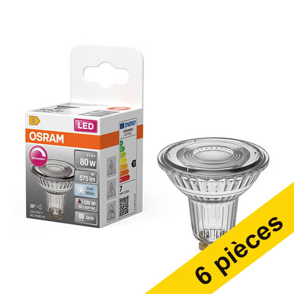 Offre : 6x Osram spot LED GU10 | 4000K | Dimmable | 6,1W (équivalent 80W) LOS01928 - 1