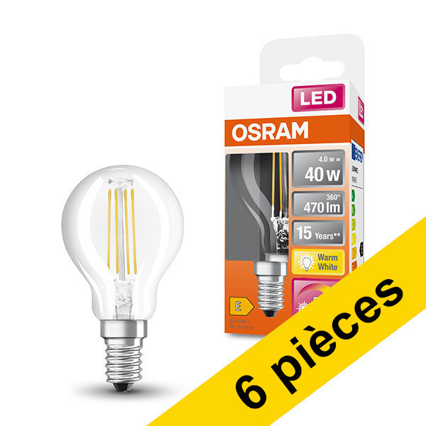 Offre : 6x ampoules LED Osram E14 | Ball P40 | GlowDim | Filament | 2200-2700K | Dimmable | 4W (40W) LOS00367 - 1