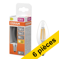 Offre : 6x ampoules LED Osram E14 | Bougie B35 | Filament | Transparent | 2700K | 5,5W (équivalent 60W)