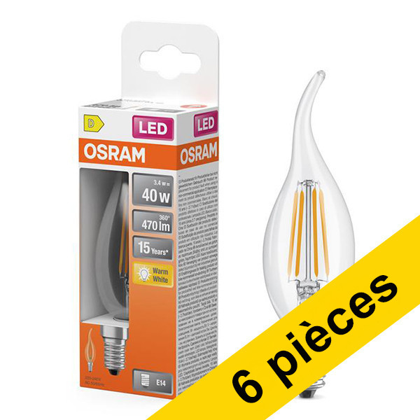 Offre : 6x ampoules LED Osram E14 | Bougie décorative C35T | Filament | Transparent | 2700 K | 3,4 W (équivalent 40 W) LOS01800 - 1