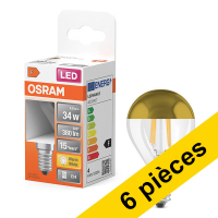 Offre : 6x ampoules LED Osram E14 | Boule P45 | Filament | Miroir supérieur | Or | 2700K | 4W (34W)