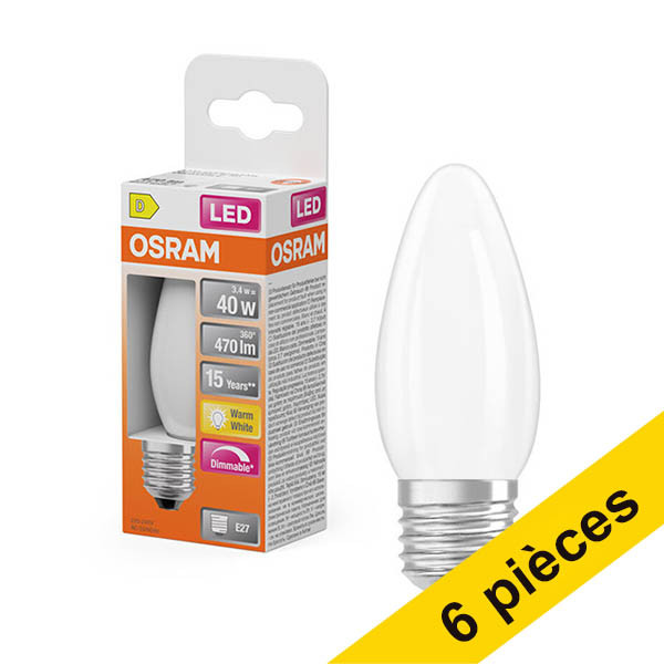 Offre : 6x Osram ampoule LED E27 | Bougie B35 | Filament | Mat | 2700K | Dimmable | 3,4W (40W) LOS02133 - 1