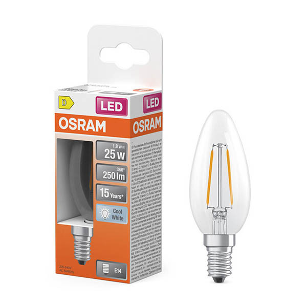 Osram ampoule LED E14 | Bougie B35 | Filament | Transparent | 4000K | 1,8W (25W) LOS02134 - 1