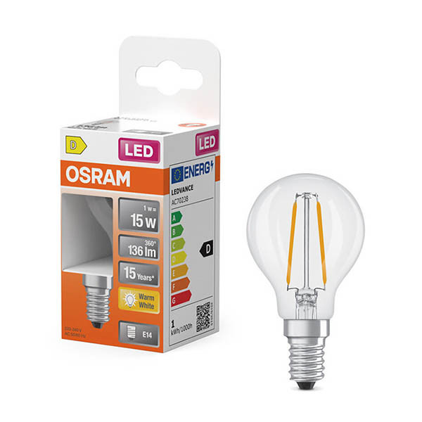 Osram ampoule LED E14 | Sphérique P45 | Filament | Transparent | 2700K | 1W (15W) LOS01887 - 1