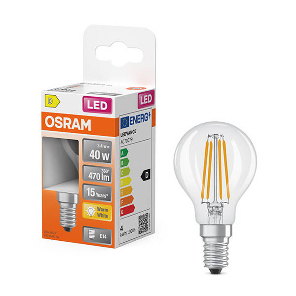 Osram ampoule LED E14 | Sphérique P45 | Filament | Transparent | 2700K | 3,4W (40W) LOS01895 - 1