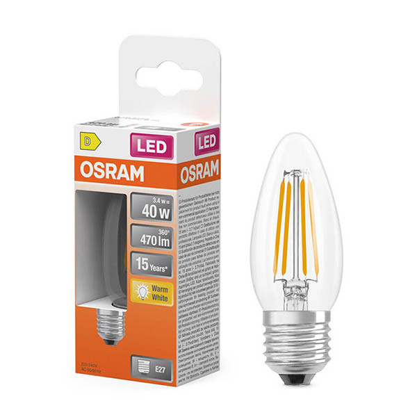 Osram ampoule LED E27 | Bougie B35 | Filament | Transparent | 2700K | 3,4W (40W) LOS02142 - 1