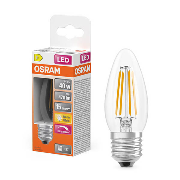 Osram ampoule LED E27 | Bougie B35 | Filament | Transparent | 2700K | Dimmable | 3,4W (40W) LOS02130 - 1