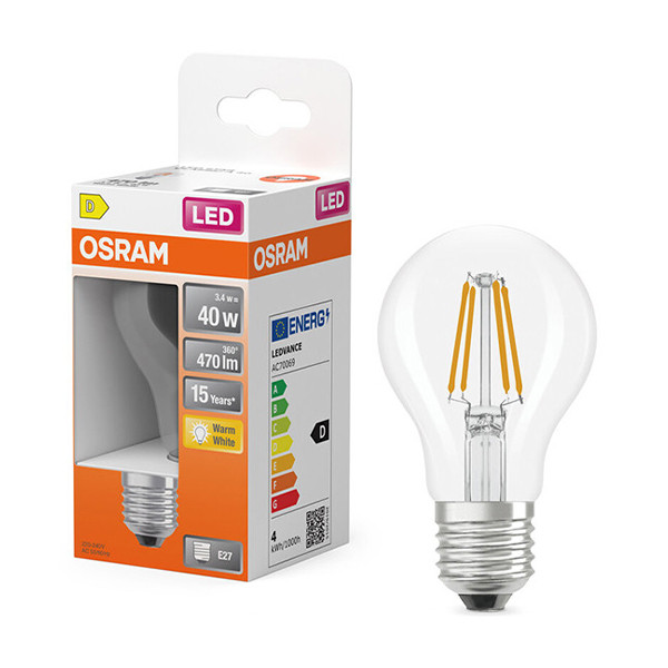 Osram ampoule LED E27 | Poire A60 | Filament | Transparent | 2700K | 3,4W (40W) LOS01823 - 1