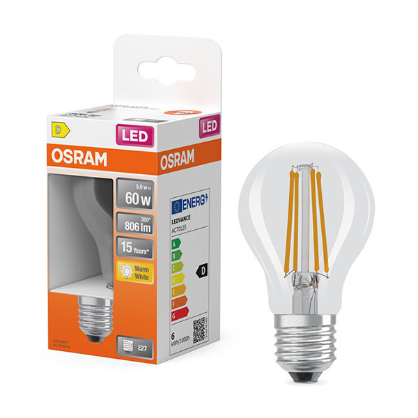 Osram ampoule LED E27 | Poire A60 | Filament | Transparent | 2700K | 5,9W (60W) LOS01827 - 1