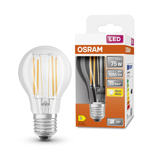 Osram ampoule LED E27 | Poire A60 | Filament | Transparent | 2700K | 7,5W (75W) LOS00080 - 1