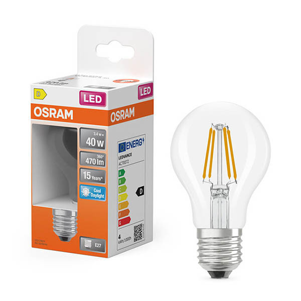 Osram ampoule LED E27 | Poire A60 | Filament | Transparent | 6500K | 3,4W (40W) LOS02120 - 1