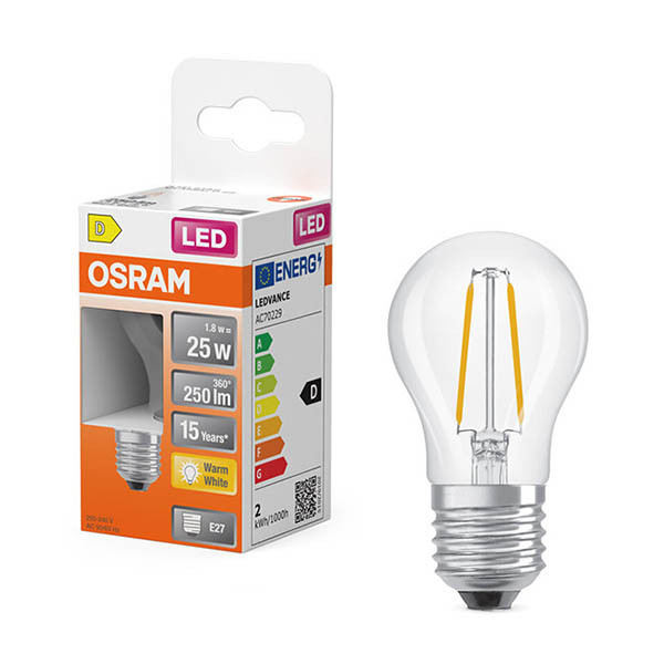 Osram ampoule LED E27 | Sphérique P45 | Filament | Transparent | 2700K | 1,8W (25W) LOS01889 - 1