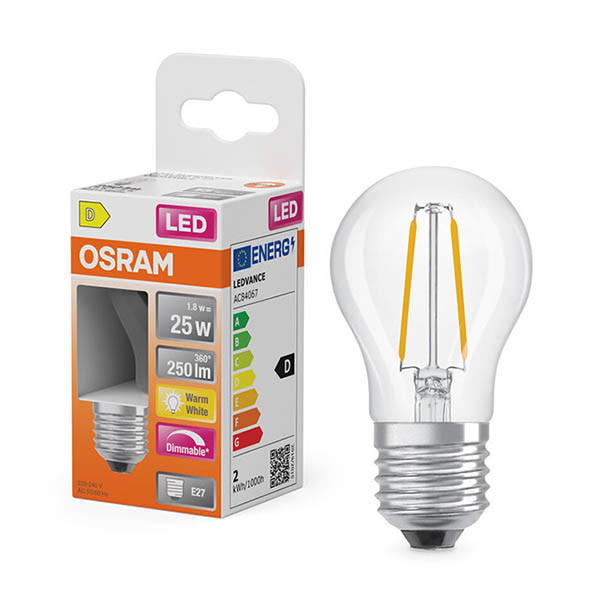 Osram ampoule LED E27 | Sphérique P45 | Filament | Transparent | 2700K | Dimmable | 1,8W (25W) LOS01867 - 1