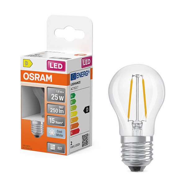 Osram ampoule LED E27 | Sphérique P45 | Filament | Transparent | 4000K | 1,8W (25W) LOS02162 - 1