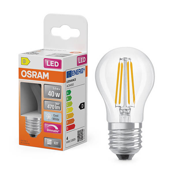Osram ampoule LED E27 | Sphérique P45 | Filament | Transparent | 4000K | Dimmable | 3,4W (40W) LOS02158 - 1
