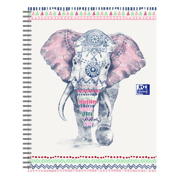 Oxford Boho Chic éléphant cahier à spirale A4+ ligné 60 feuilles (4 trous) 400143831 260177 - 1