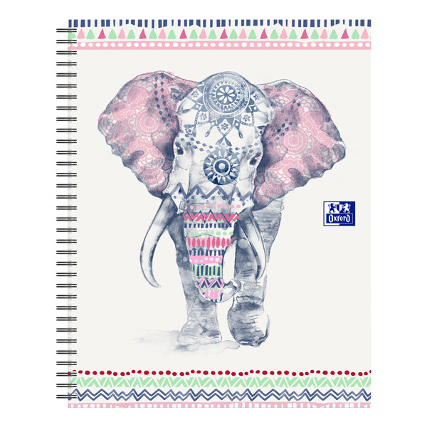 Oxford Boho Chic cahier à spirale éléphant A4+ quadrillé 90 g/m² 60 feuilles (4 trous) 400143833 260175 - 1