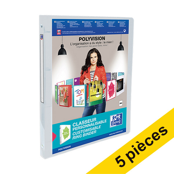 Offre: 5x Oxford Polyvision classeur à anneaux A4 avec 4 anneaux en O 15 mm transparent 260312 - 1