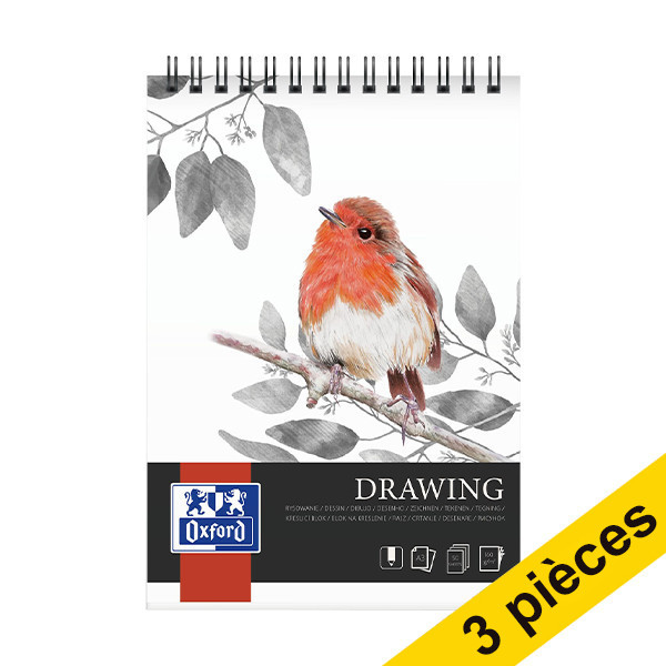 Offre : 3x Oxford Drawing bloc à dessin spirale A3 160 g/m² (30 feuilles) 237665 - 1