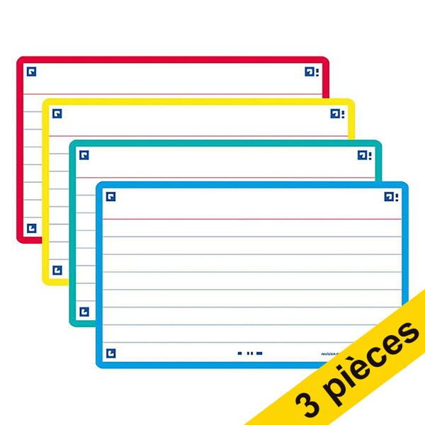 Offre : 3x Oxford fiches bristol lignées A7 (80 pièces) - assortiment 260274 - 1