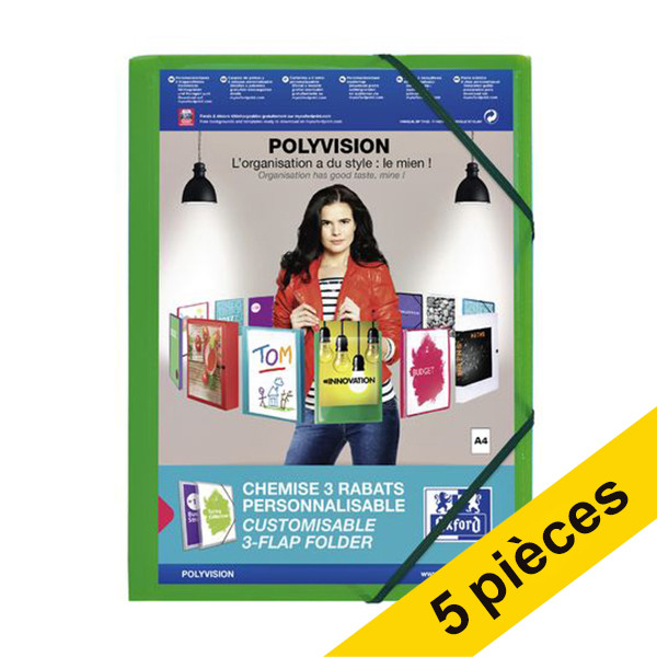 Offre : 5x Oxford Polyvision farde à élastique (personnalisable) A4 - vert 237688 - 1
