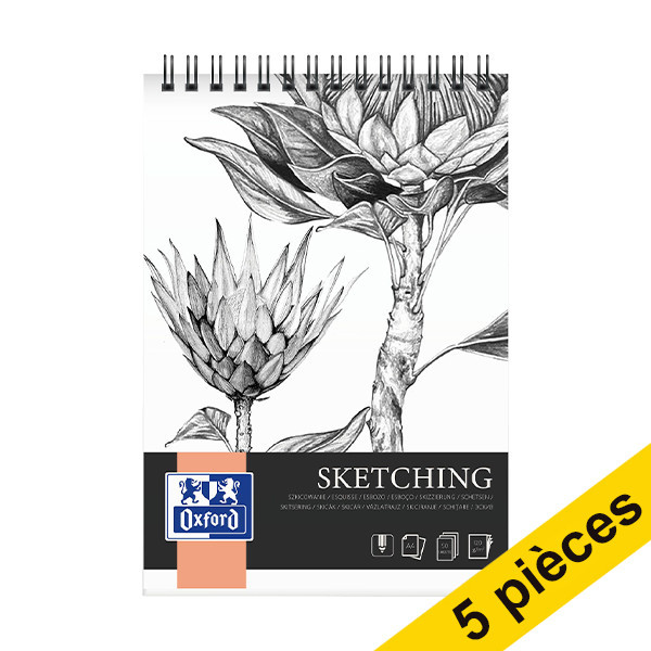 Offre : 5x Oxford Sketching bloc de croquis spirale A4 130 g/m² (50 feuilles) 237662 - 1