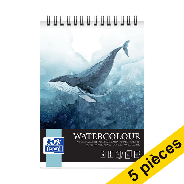 Offre : 5x Oxford Watercolour bloc à dessin aquarelle reliure spirale A4 300 g/m² (10 feuilles) 237666 - 1
