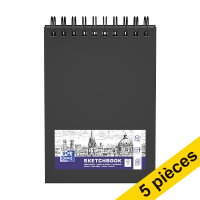 Offre : 5x Oxford bloc de croquis à spirale couverture rigide A5 100 g/m² (50 feuilles) - noir