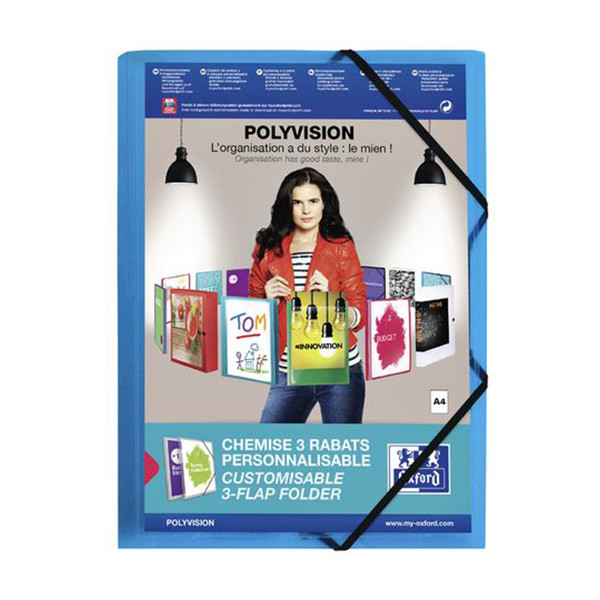 Oxford Polyvision farde à élastique (personnalisable) A4 - bleu 100201152 237683 - 1