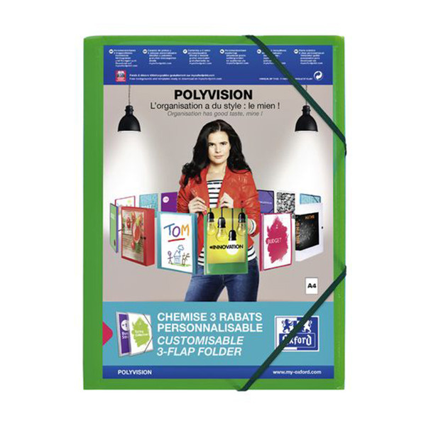 Oxford Polyvision farde à élastique (personnalisable) A4 - vert 100201155 237684 - 1