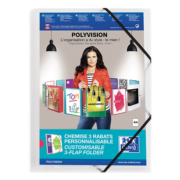 Oxford Polyvision farde à 3 rabats (personnalisable) A4 - transparent 100201153 237586 - 1