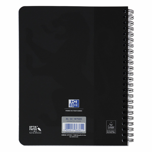 Oxford Touch cahier à spirale A5 quadrillé 90 g/m² 70 feuilles - noir 400134121 260156 - 3