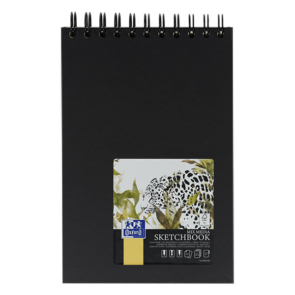 Oxford bloc de croquis à spirale couverture rigide A5 225 g/m² (40 feuilles) - noir 400152645 237634 - 1