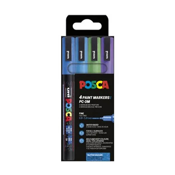 POSCA PC-3ML set de marqueurs acryliques (0,9 - 1,3 mm ogive) 4 pièces - pailleté 425407 - 1