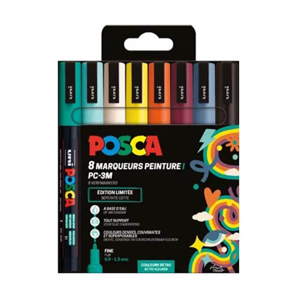 POSCA PC-3M set de marqueurs acryliques (0,9 - 1,3 mm ogive) 8 pièces - rétro 425404 - 1