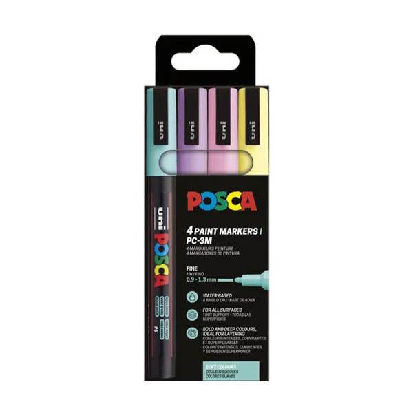 POSCA PC-3M set de marqueurs peinture (0,9 - 1,3 mm ogive) 4 pièces - pastel 425402 - 1