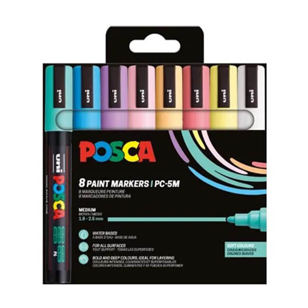 POSCA PC-5M Pastel ensemble de marqueurs acryliques (1,8 - 2,5 mm ogive) 8 pièces 425419 - 1