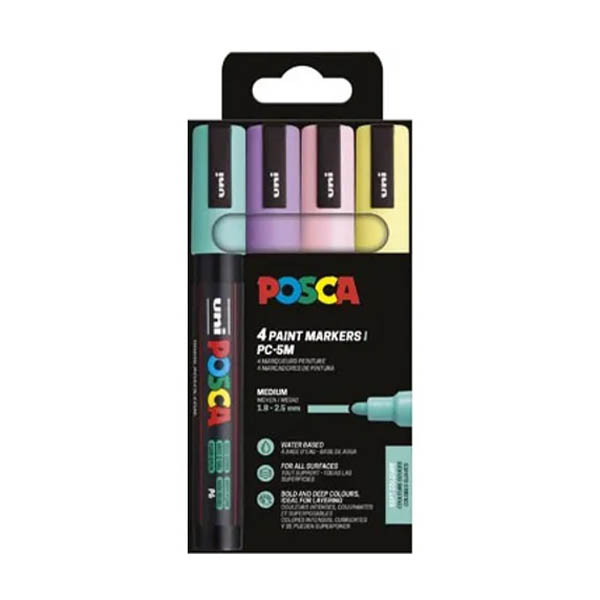 POSCA PC-5M Pastel ensemble de marqueurs peinture (1,8 - 2,5 mm ogive) 4 pièces 425415 - 1