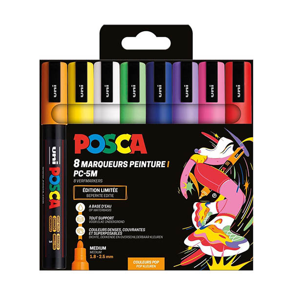 POSCA PC-5M Pop ensemble de marqueurs acryliques (1,8 - 2,5 mm ogive) 8 pièces 425417 - 1