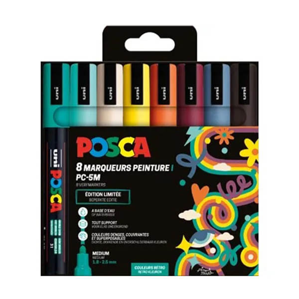 POSCA PC-5M Retro ensemble de marqueurs acryliques (1,8 - 2,5 mm ogive) 8 pièces 425418 - 1