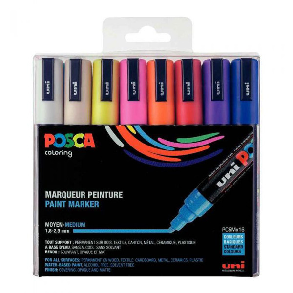 POSCA PC-5M set de marqueurs acryliques (1,8 - 2,5 mm ogive) 16 pièces 424173 - 1