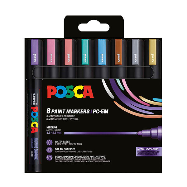 POSCA PC-5M set de marqueurs acryliques (1,8 - 2,5 mm ogive) 8 pcs - métallique 424172 - 1