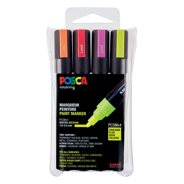 POSCA PC-5M set de marqueurs peinture (1,8 - 2,5 mm ogive) 4 pcs - fluo PC5M/4AASS10 424167 - 1