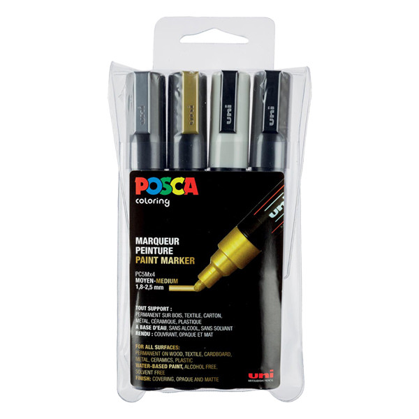 POSCA PC-5M set de marqueurs peinture (1,8 - 2,5 mm ogive) 4 pcs - métallique PC5M/4AASS09 424166 - 1